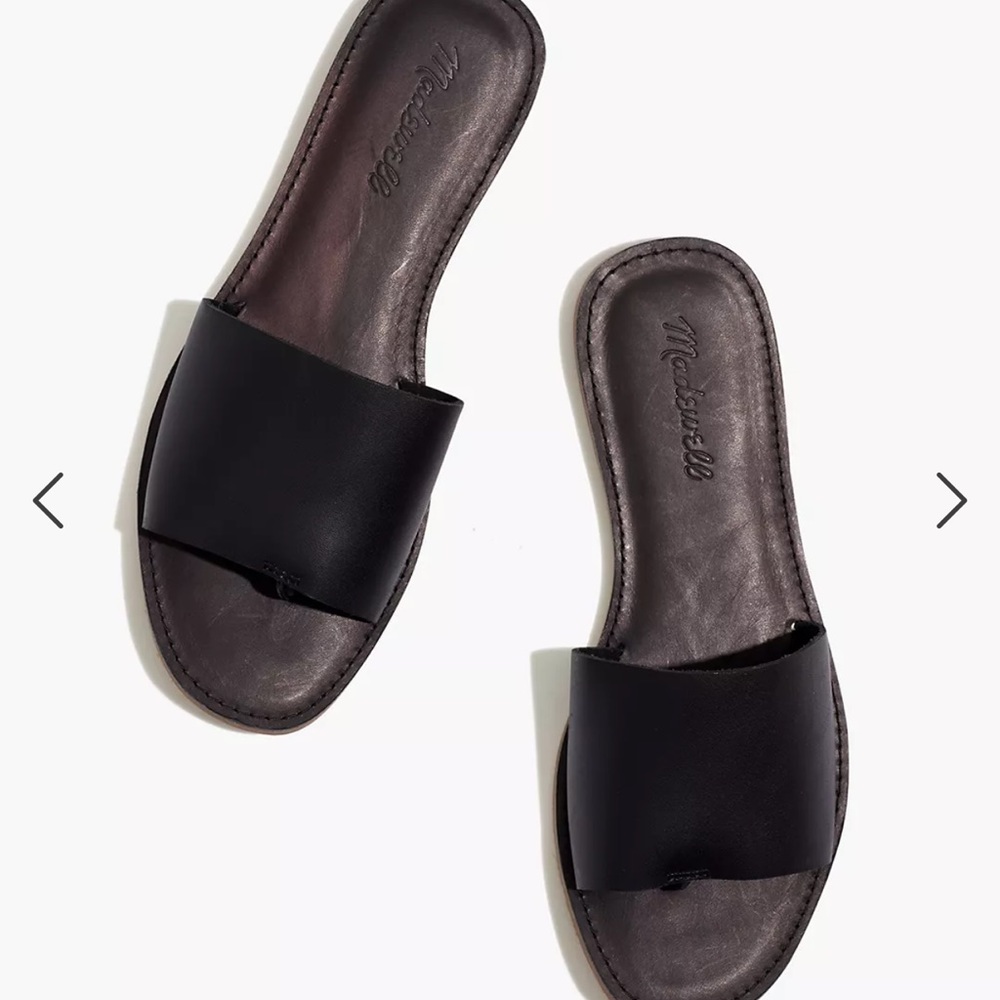 Madewell ‘Boardwalk’ Black Leather Slides NWOT